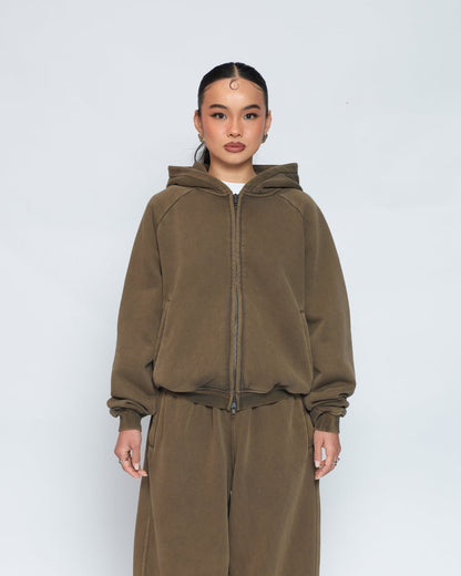 Zip Up Hoodie (Washed Olive)