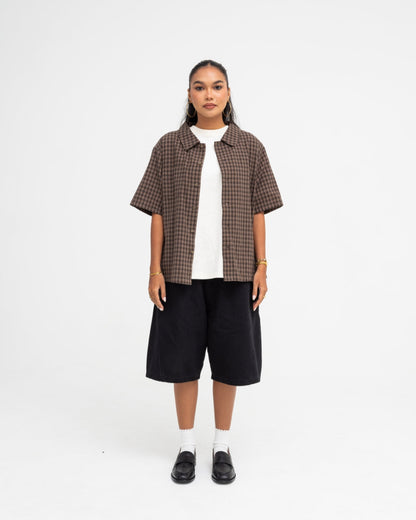 Short Sleeve Shirt (Brown Plaid)