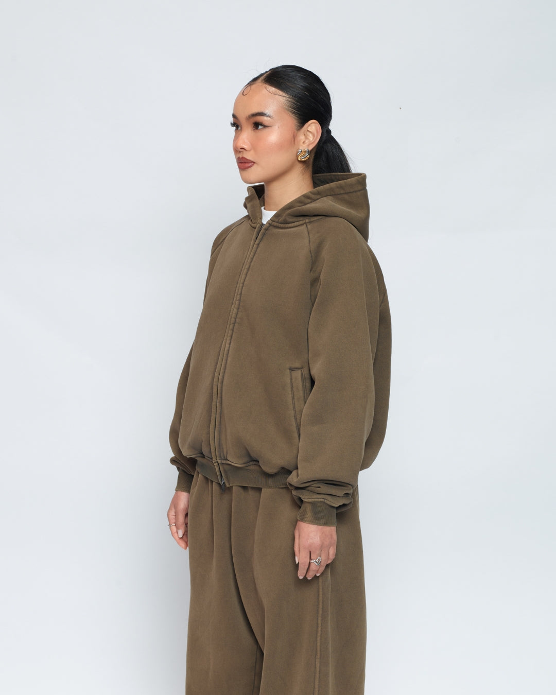 Zip Up Hoodie (Washed Olive)