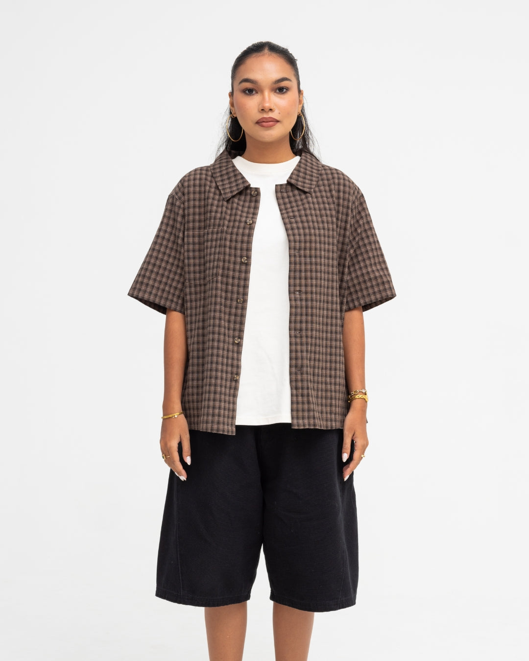 Short Sleeve Shirt (Brown Plaid)