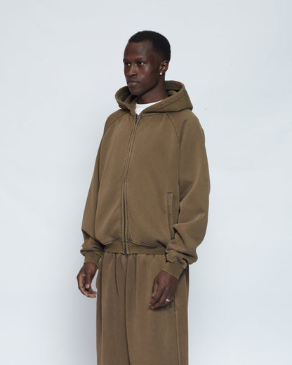 Zip Up Hoodie (Washed Olive)