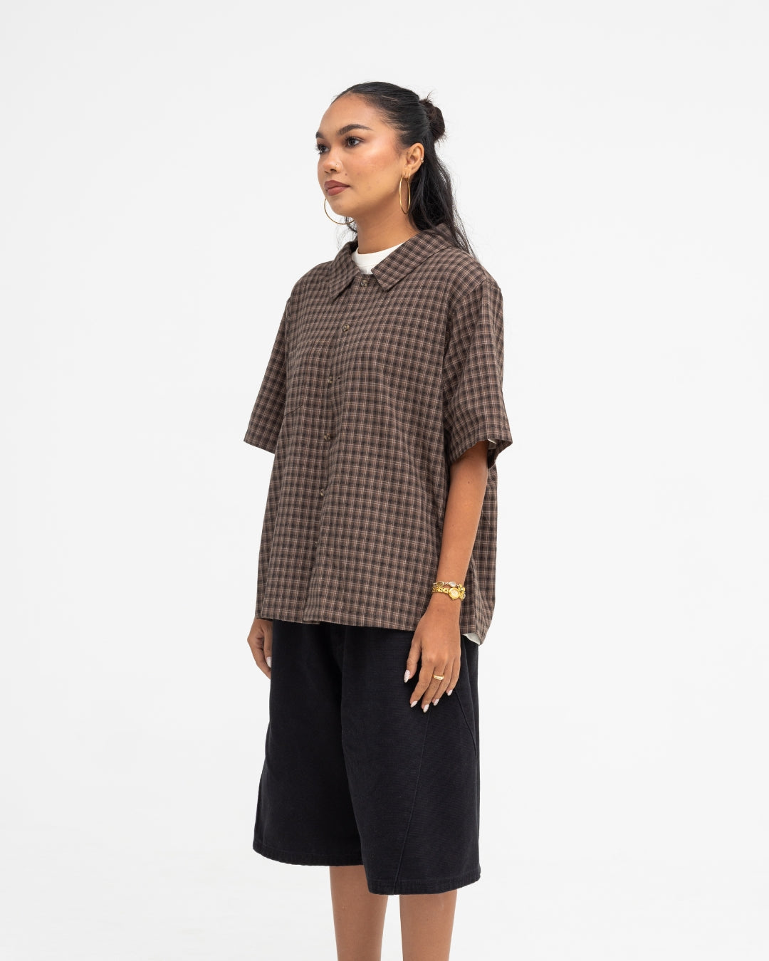 Short Sleeve Shirt (Brown Plaid)