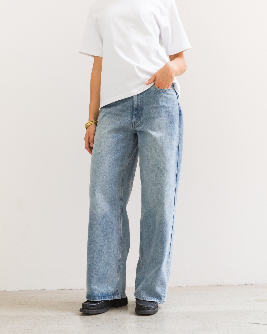 Wide Leg Jeans (Washed Blue)