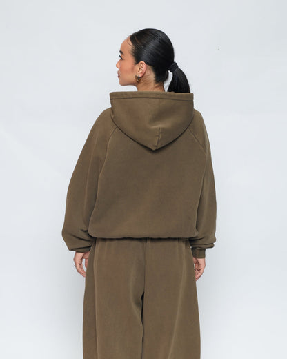 Zip Up Hoodie (Washed Olive)